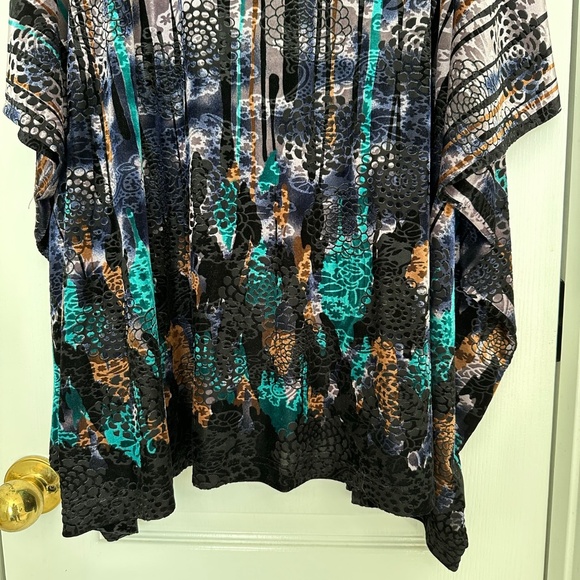 Gump’s San Francisco Jewel Toned Soft Velvet Chrysanthemum Caftan V-Neck Tunic L - Picture 7 of 16